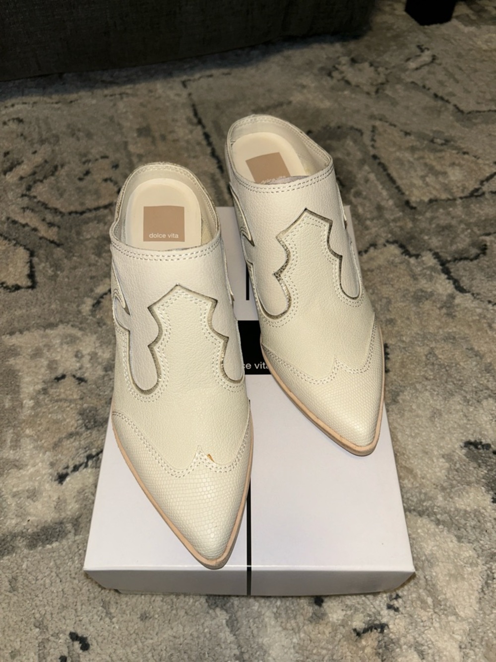 Dolce Vita Cream Pointed-Toe Leather Slip-On Mules